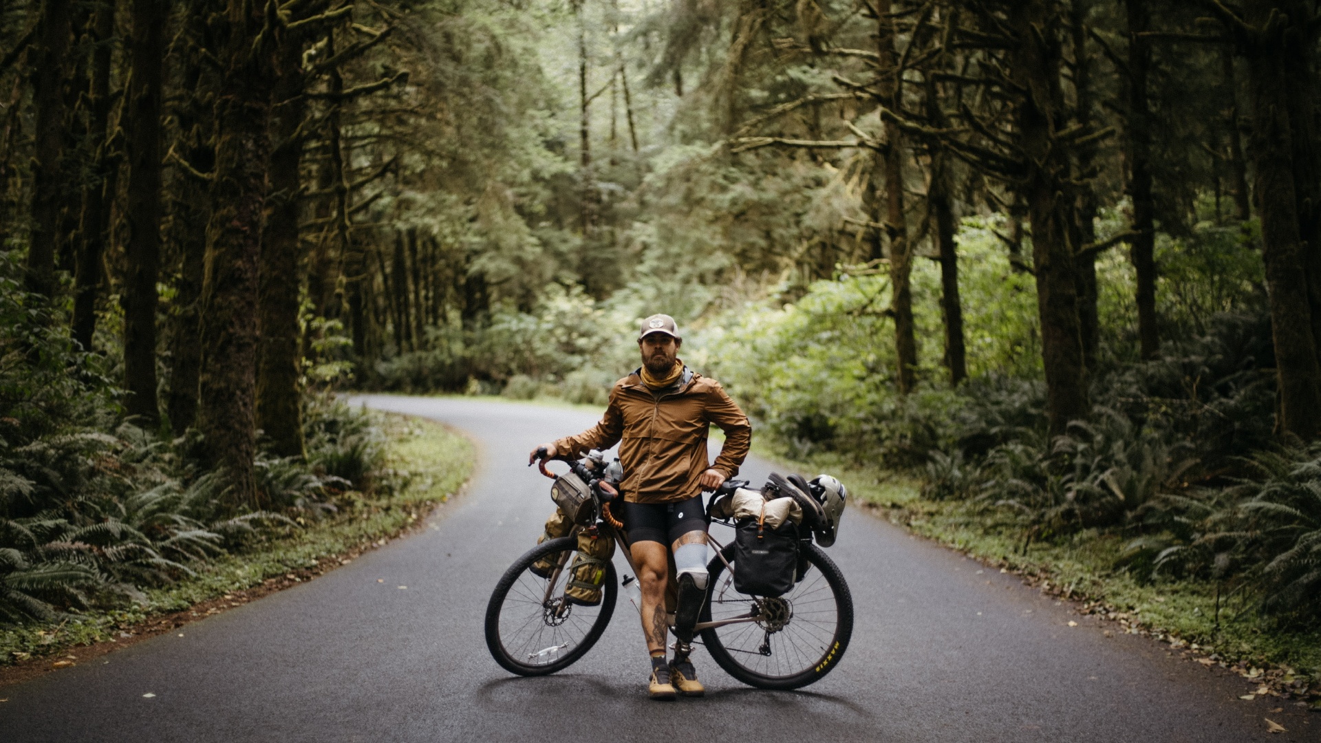 Sam Maddaus with bikepacking gear